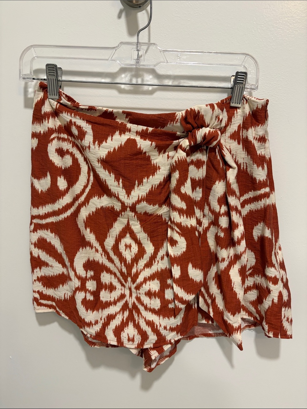 Rust & Cream Printed Tie-Waist Skort